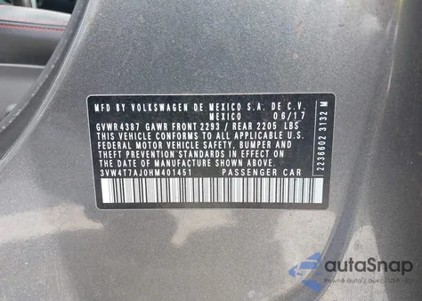 2017 Volkswagen Jetta Gli from USA, damaged, VIN 3VW4T7AJ0HM401451